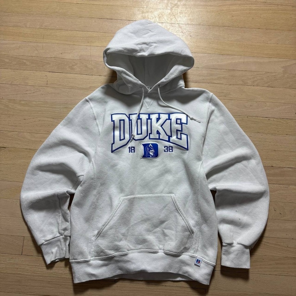 Vintage Duke Blue Devils Hoodie Russell Athletic White 1838 Mens Small